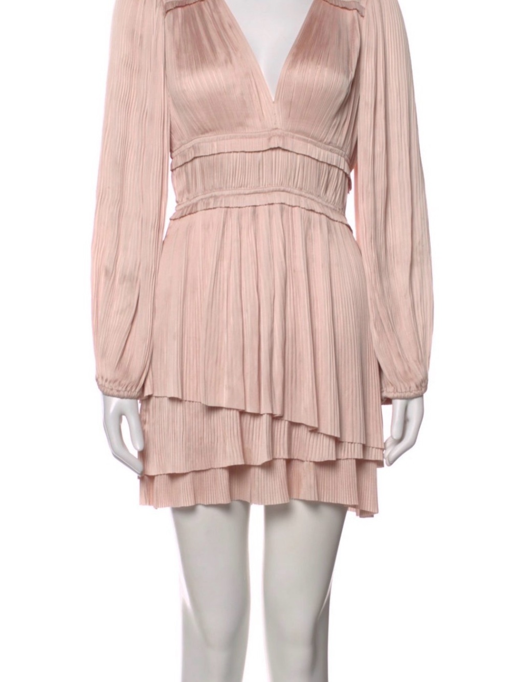 Ulla Johnson Pleated V-Neck Tiered Mini Dress in Blush Pink